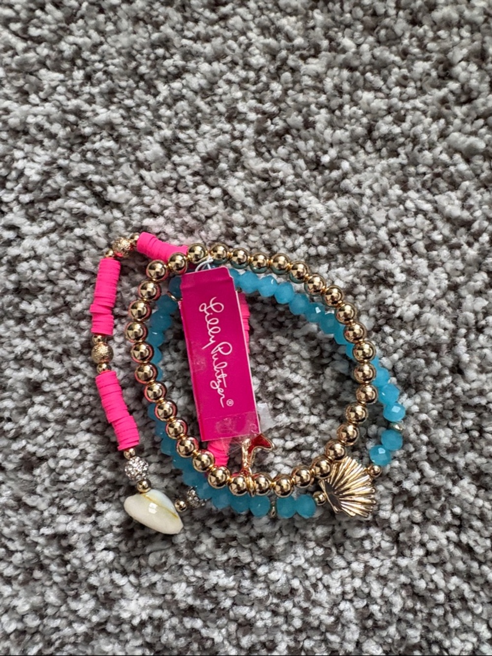 Lilly Pulitzer Pink Tag Turquoise & Gold Beaded Bracelet Stack